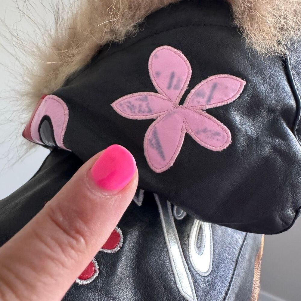 Barbie Custom Embroidered Glam Graphic Leather Jacket With Faux Fur Hood - Picture 7 of 13